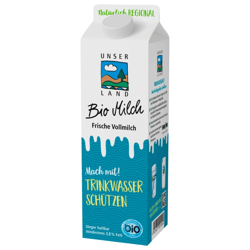 UNSER LAND frische Bio Milch 3,8% 1l